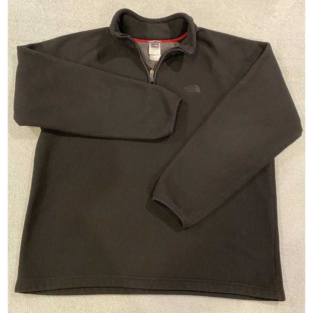 The North Face Mens Size Large Black Fleece 1/4 Zip Pullover Sweater‎ *Flaws*